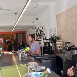 Fix Coffee + Bikes - Fred working the futuristic espresso machine