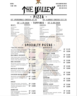 Menu photo 1 The Valley Pizzeria Canton, NC Menu photo 1 The Valley Pizzeria Canton, NC