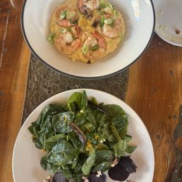 Shrimp and grits with goat cheese and beet salad Shrimp and grits with goat cheese and beet salad
