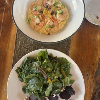 Farmers Grain Kitchen + Cellar - Shrimp and grits with goat cheese and beet salad - New American Near Me - Edmond, Oklahoma Farmers Grain Kitchen + Cellar - Shrimp and grits with goat cheese and beet salad - New American Near Me - Edmond, Oklahoma