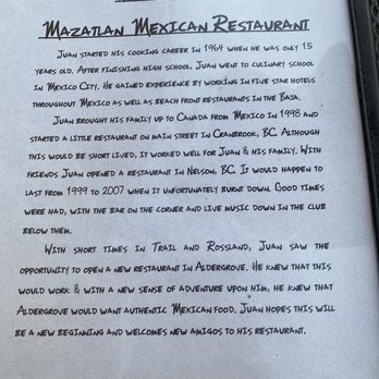 Mazatlan Mexican Restaurant - Menu - Mexican Near Me - Aldergrove, British Columbia Mazatlan Mexican Restaurant - Menu - Mexican Near Me - Aldergrove, British Columbia