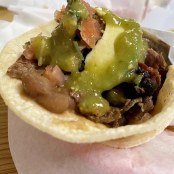 Taco Grande - Taco Grande with carné asada with tomatillo sauce. - Mexican Near Me - Fresno, California Taco Grande - Taco Grande with carné asada with tomatillo sauce. - Mexican Near Me - Fresno, California