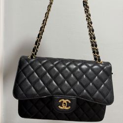 Fillmore & 5th - Classic black jumbo caviar double flap with gold hardware