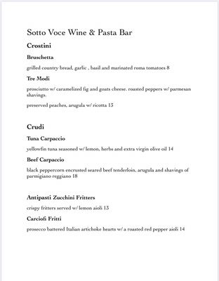 Menu photo 1 Sotto Voce Wine & Pasta Bar Toronto, ON Menu photo 1 Sotto Voce Wine & Pasta Bar Toronto, ON