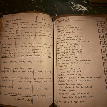 Artemis Speakeasy - Menu pic - Speakeasies Near Me - Ronkonkoma, New York