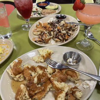 Snooze, an A.M. Eatery - Photo of my cut up chocolate chip and regular pancake, the veggie and egg white protein meal and some delicious cocktails - Breakfast & Brunch Near Me - Phoenix, Arizona Snooze, an A.M. Eatery - Photo of my cut up chocolate chip and regular pancake, the veggie and egg white protein meal and some delicious cocktails - Breakfast & Brunch Near Me - Phoenix, Arizona