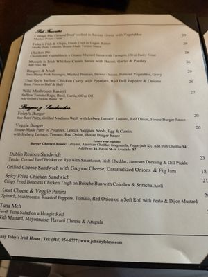 Menu photo 1 Johnny Foley's San Francisco, CA Menu photo 1 Johnny Foley's San Francisco, CA