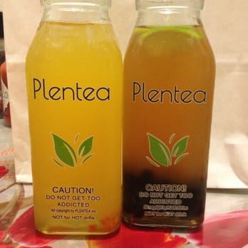Plentea - Left: Mango fresh fruit green tea with aloe Right: honey lemon oolong tea with boba - Tea Rooms Near Me - San Francisco, California Plentea - Left: Mango fresh fruit green tea with aloe Right: honey lemon oolong tea with boba - Tea Rooms Near Me - San Francisco, California