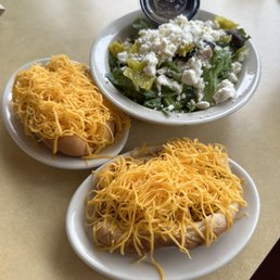 Small Greek salad, original Coney and the limited time jalapeño Coney Small Greek salad, original Coney and the limited time jalapeño Coney