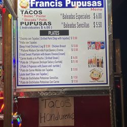 Francis Pupusas - Menu