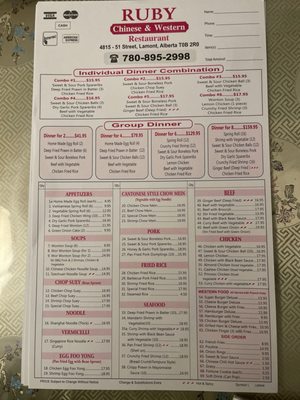 Menu photo 1 Ruby Chinese & Western Restaurant Lamont, AB Menu photo 1 Ruby Chinese & Western Restaurant Lamont, AB