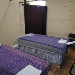This is the couples massage room but I got to have it all to myself .