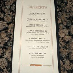 Dessert menu