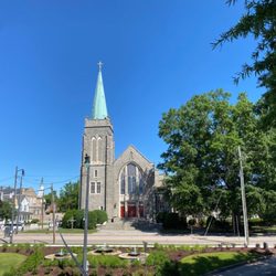 First United Methodist Church - This is an exterior view of First United Methodist Church at the corner of Garnett and Church streets in downtown Henderson NC.