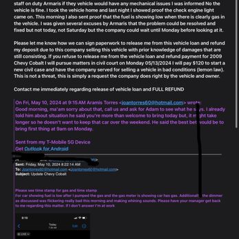 Fred Fincher Motors - Proof of email sent one day after buying - Car Dealers Near Me - Houston, Texas