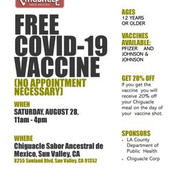 Chiguacle Sabor Ancestral y Tortilleria - Fast, convenient and free covid19 vaccine on Saturday, Aug 28th from 11am to 4pm. PLUS GET 20% OF YOJR MEAL IF VACCINATED THAT DAY.