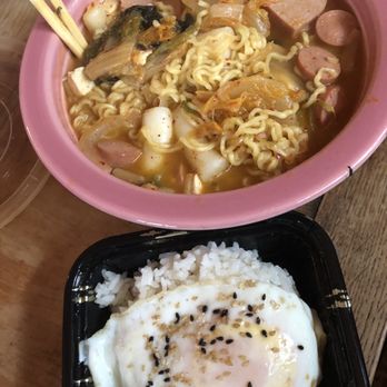 K-BOP - Kimchi Jjigae Soup with home added tteokbokki and noodles - Korean Near Me - San Marcos, Texas