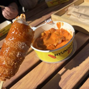 Myungrang Hot Dog - Berkeley - Mozzarella Hotdog + Rose Tteokbokki yum! - Korean Near Me - Berkeley, California