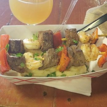 Ryan's REZ-ipes - Surf and turf filet minon and shrimp skewers served over a bed of garlic mashed potatoes. So good I went back for seconds afterwards. - Food Trucks Near Me - Arlington, Washington