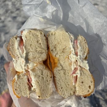 St. Pete Bagel Co - Cheddar bagel with garlic herb cream cheese and tomato - Bagels Near Me - Largo, Florida