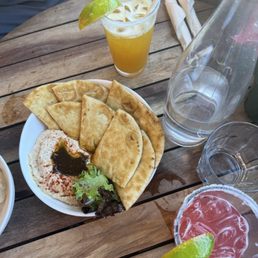 Hummus and pita, strawberry margarita
