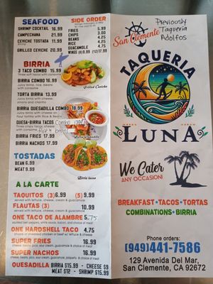 Menu photo 2 Taqueria Luna San Clemente, CA Menu photo 2 Taqueria Luna San Clemente, CA