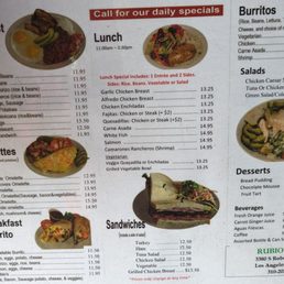 a menu for lunch