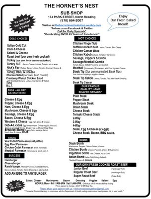 Menu photo 1 The Hornet's Nest Sub Shop North Reading, MA Menu photo 1 The Hornet's Nest Sub Shop North Reading, MA