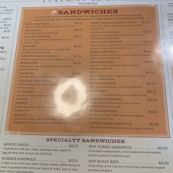 Le Roy's Restaurant - Lunch menu sandwiches as of 07/30/23 - Diners Near Me - Monrovia, California