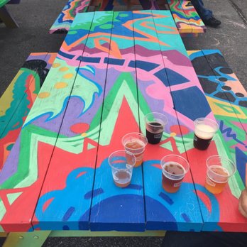 Blue Point Brewing - Love the painted tables. - Brewpubs Near Me - Patchogue, New York Blue Point Brewing - Love the painted tables. - Brewpubs Near Me - Patchogue, New York