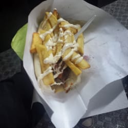 Paninaro da Domenico - Panino with horse meatball, grilled onions, wurstel and pistachio, chips and "boscaiola" sauce