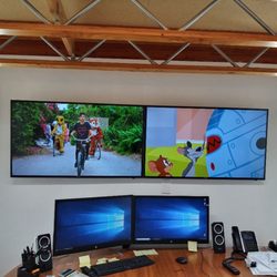 West Coast Sight and Sound - Dual monitor bracket and a pair of side by side 55 inch Samsung's