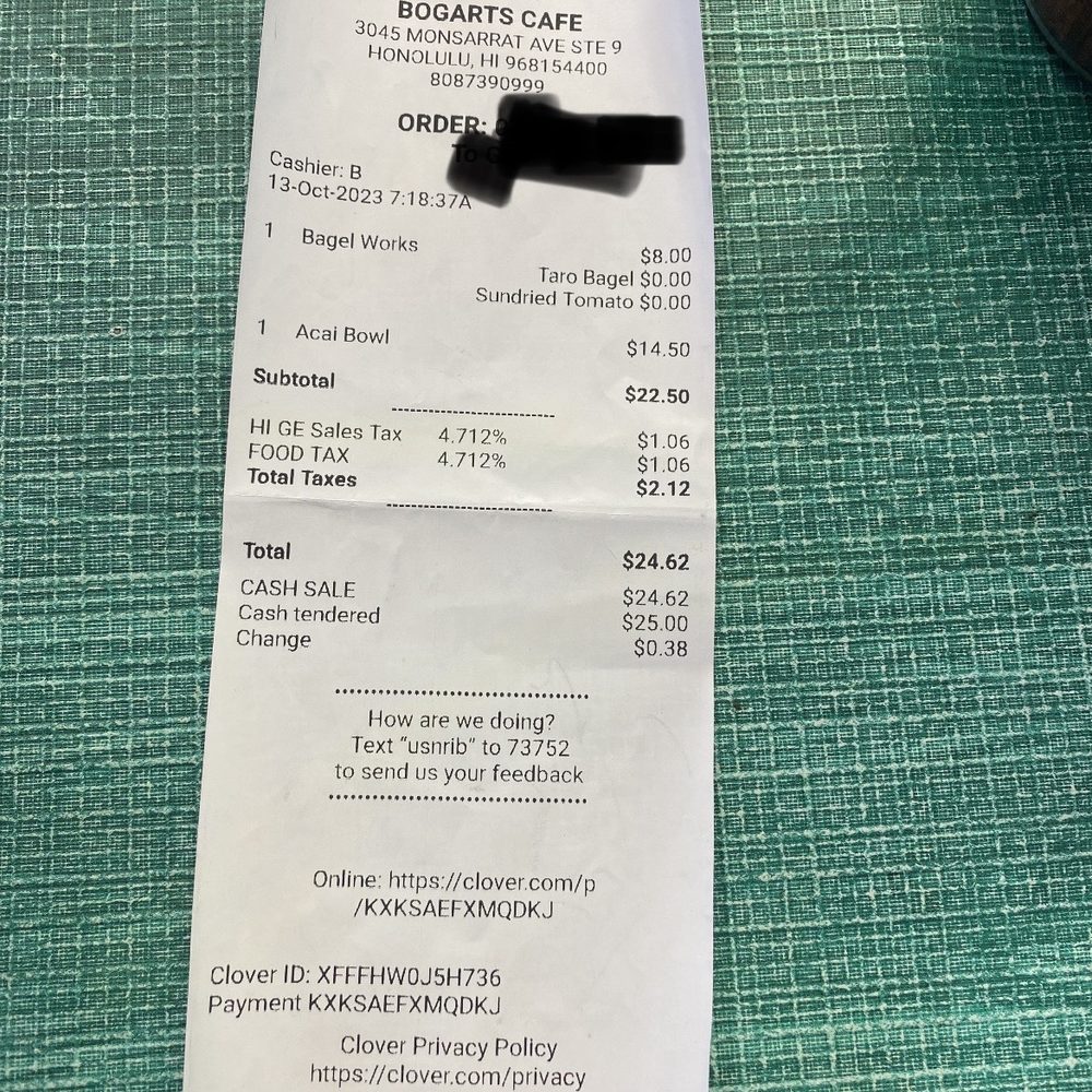 Bogart's Cafe - My dad's receipt - Breakfast & Brunch Near Me - Honolulu, Hawaii Bogart's Cafe - My dad's receipt - Breakfast & Brunch Near Me - Honolulu, Hawaii