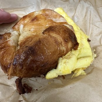 Panera Bread - Burnt bacon egg croissant. I strip of bacon. 3/11/25 - Soup Near Me - Rancho Cordova, California Panera Bread - Burnt bacon egg croissant. I strip of bacon. 3/11/25 - Soup Near Me - Rancho Cordova, California