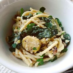 local Green Eats - Spaghetti with Roasted Brussels Sprouts and lemon caper sauce