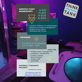 Think Tank Flotation - Memberships are affordable and highly beneficial to float at weekly or monthly intervals. - Float Spa Near Me - Newport, Kentucky Think Tank Flotation - Memberships are affordable and highly beneficial to float at weekly or monthly intervals. - Float Spa Near Me - Newport, Kentucky