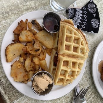 Tangerine Restaurant - Chicken & Waffles with cinnamon butter and potatoes - Breakfast & Brunch Near Me - Boulder, Colorado Tangerine Restaurant - Chicken & Waffles with cinnamon butter and potatoes - Breakfast & Brunch Near Me - Boulder, Colorado