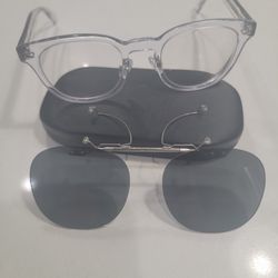 Prescription glasses with 90's retro style sunglasses clip.