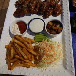 Soy garlic wings and fries Soy garlic wings and fries