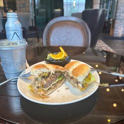 Leaps & Bounds Café - Smash Burger from the brunch menu. Fantastic service for a "custom" sparkler lime-seltzer drink and done with a smile.