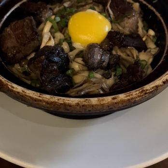 Uchi Miami - Rice with short rib and mushrooms, cured egg - Asian Fusion Near Me - Miami, Florida Uchi Miami - Rice with short rib and mushrooms, cured egg - Asian Fusion Near Me - Miami, Florida