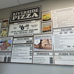 Riverside Pizza - 2024 wall menu (since the previous photo is about a decade old)