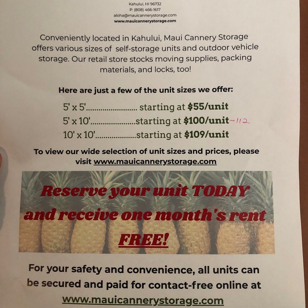 Maui Cannery Storage - Rates - Self Storage Near Me - Kahului, Hawaii Maui Cannery Storage - Rates - Self Storage Near Me - Kahului, Hawaii
