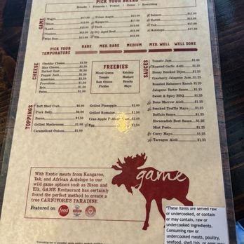 Game - Menu, side 2 -- July 2026 - Burgers Near Me - Louisville, Kentucky