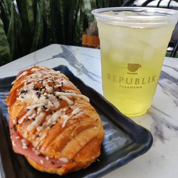 Republik Coffee - Ham and Cheese Croissant and Lychee iced oolong tea - Coffee & Tea Near Me - Pasadena, California Republik Coffee - Ham and Cheese Croissant and Lychee iced oolong tea - Coffee & Tea Near Me - Pasadena, California