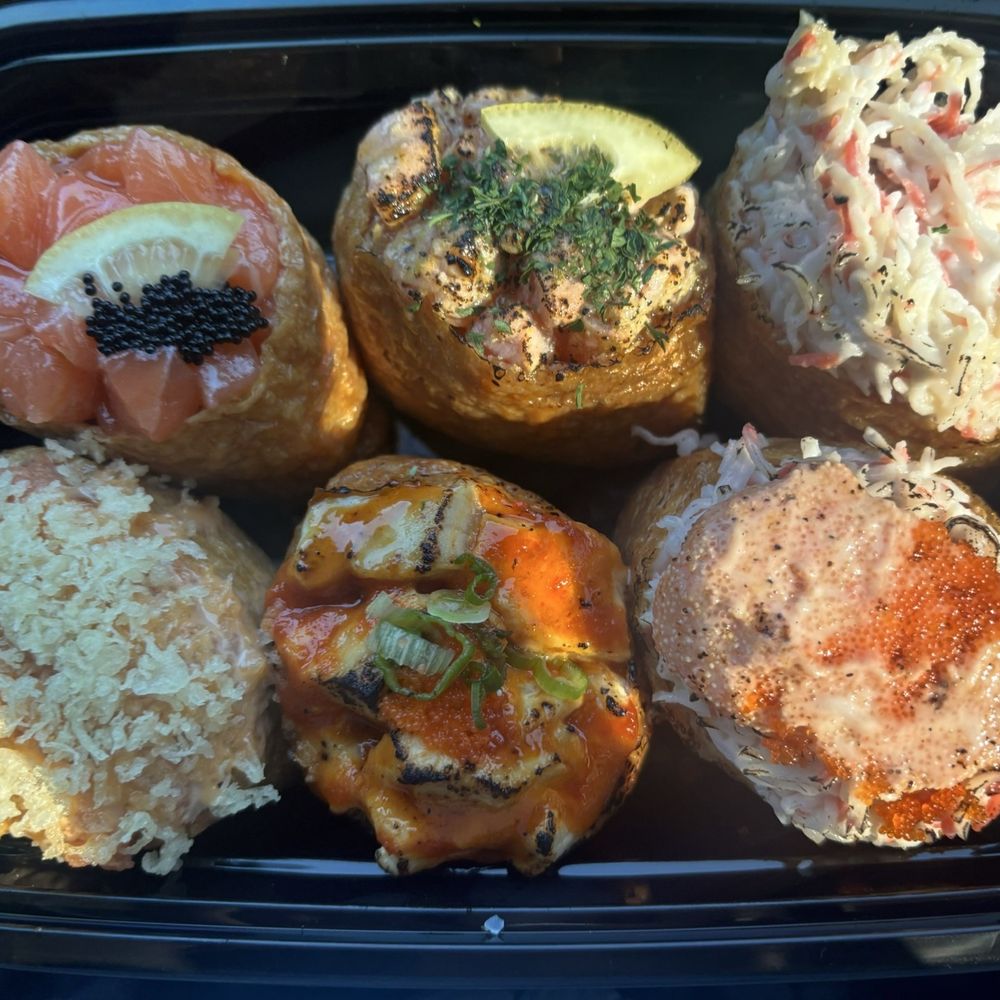Yubu Yum - Left to right: FRESH SALMON, LEMON PEPPER SALMON, GARLIC BUTTER CRAB, SPICY TUNA, BBQ ALBACORE, MYUNGRAN CRAB - Food Delivery Services Near Me - Sacramento, California Yubu Yum - Left to right: FRESH SALMON, LEMON PEPPER SALMON, GARLIC BUTTER CRAB, SPICY TUNA, BBQ ALBACORE, MYUNGRAN CRAB - Food Delivery Services Near Me - Sacramento, California