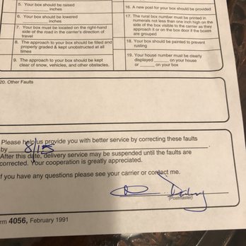 US Post Office - Signature does not match that of our postmaster even though we were told the postmaster was the one making the inspections. - Post Offices Near Me - Macon, Georgia