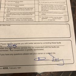 US Post Office - Signature does not match that of our postmaster even though we were told the postmaster was the one making the inspections.