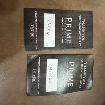 Prime Steakhouse - Cards handed out by waitstaff to promote TripAdvisor five-star reviews. Handed out to all customers along with their bill. - Steakhouses Near Me - Niagara Falls, Ontario