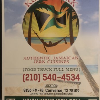 Kirk's Jerk - Flyer - Food Trucks Near Me - Converse, Texas